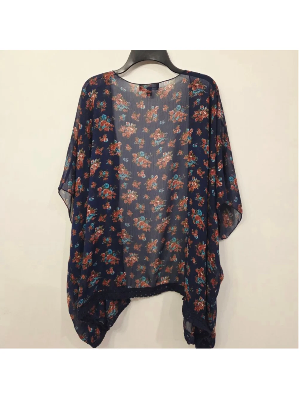 Women's Mason + Mackenzie Navy Floral Kimono swimsuit cover size Large